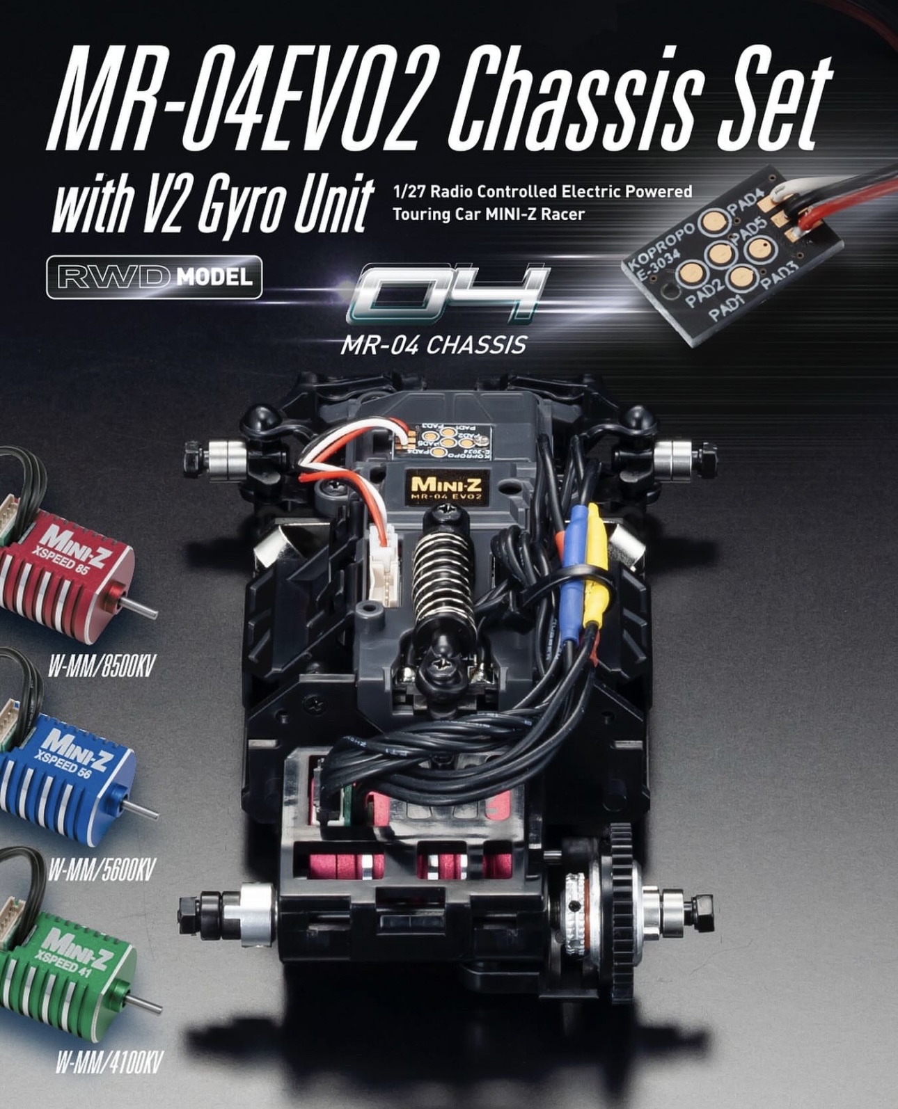 MR-04 EVO2 8500kv Chassis Set with Gyro 32893G | HRC Mini-Z Arena