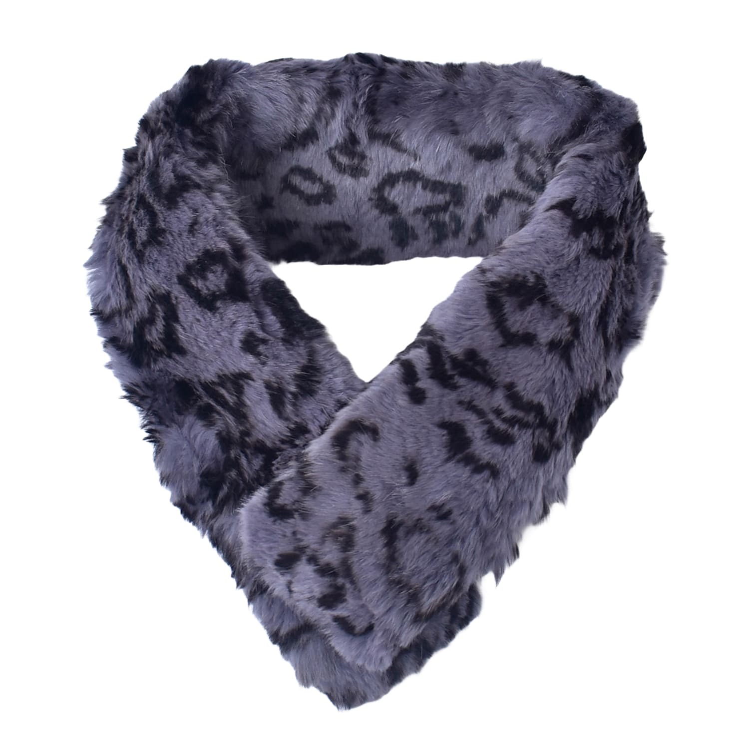 マフラー ラビット ファー レディース レオパード柄 ヒョウ柄 グレー