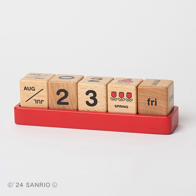 ハローキティ カレンダー レッド[万年カレンダー 木製 ウッド キューブ