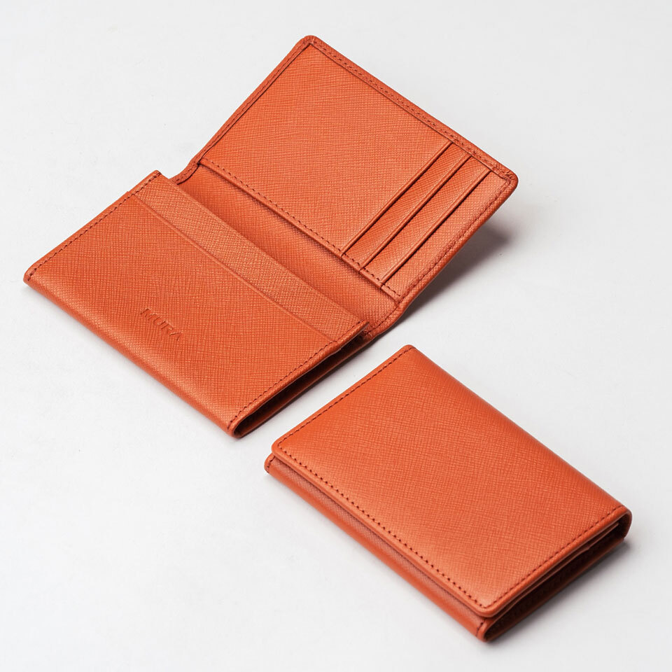 名刺入れ コンパクト サフィアーノレザー 本革 革 大容量 小さめ