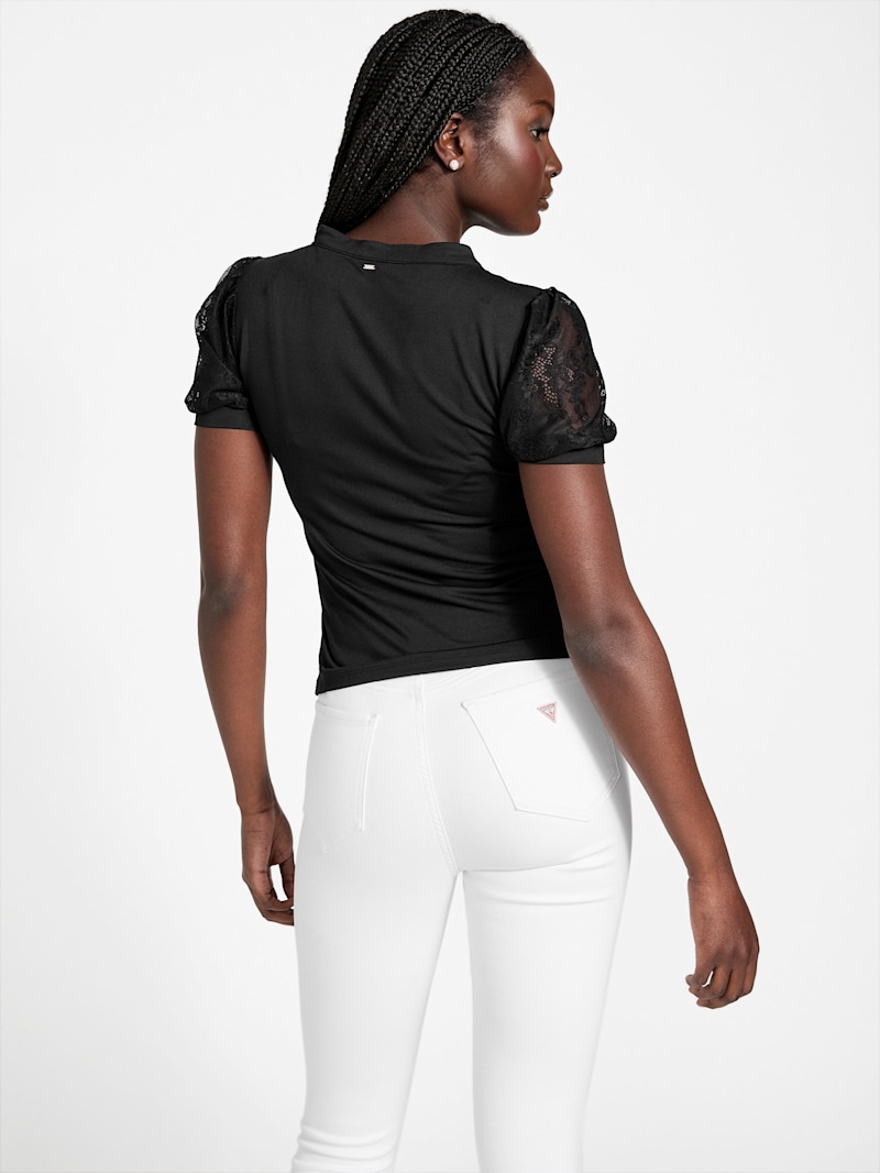 Stacy Lace Sleeve Top | GUESS Factory