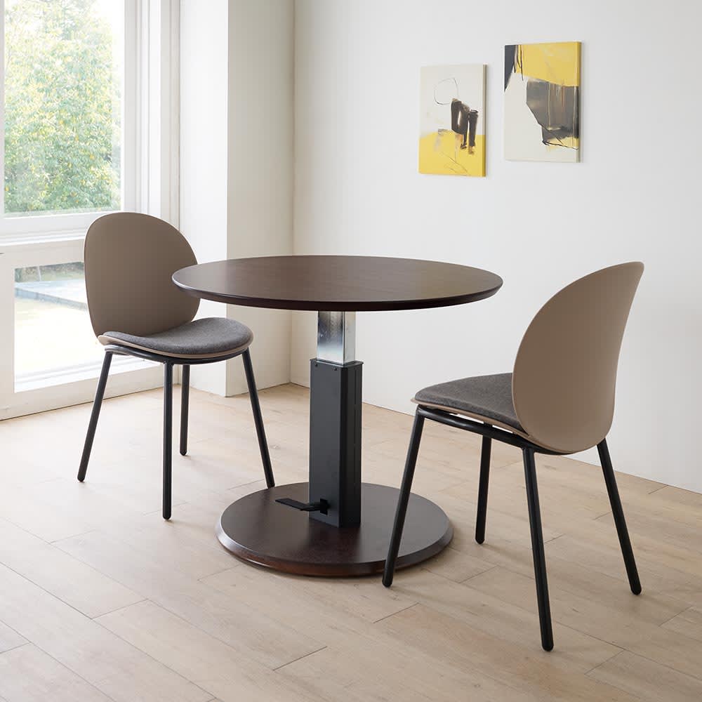 高さ自由自在 カフェスタイルダイニング 丸形昇降テーブル 径90cm