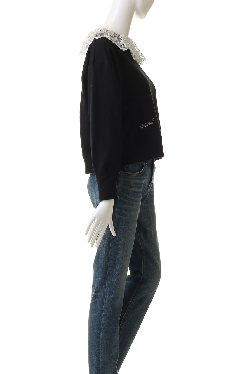 MUVEIL(ミュベール)｜レース襟付きスウェットプルオーバー/ネイビー の