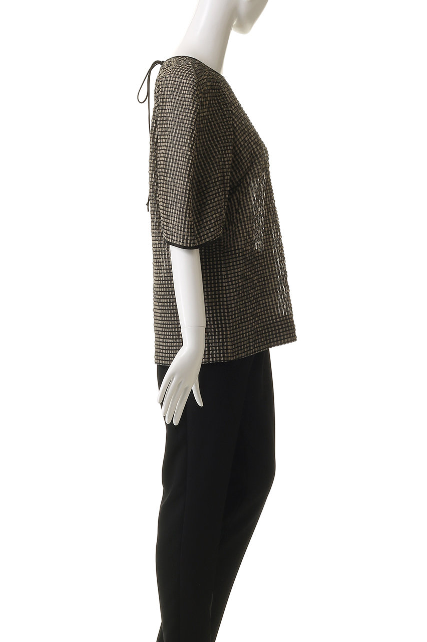 DEPAREILLE(デパリエ)｜シアーサッカーチェックブラウス/ベージュ の