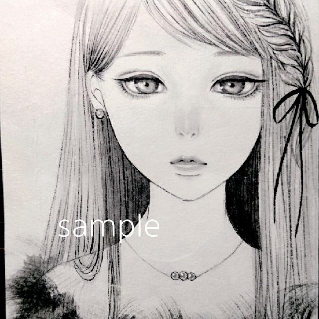 日本画 墨絵 水墨画 肉筆原画《 ファーの少女 》の通販 by むぅしかの