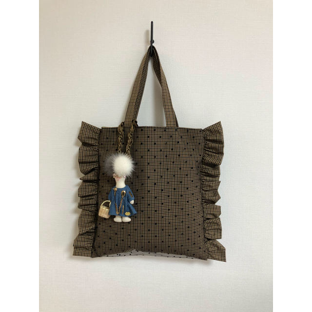 ハンドメイド ♡ フリルバッグ フリフリトート ドットチュールバッグの