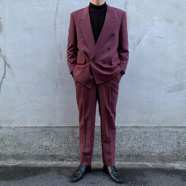 ヴィンテージ バーガンディ カラー ダブル ウール セットアップ スーツ