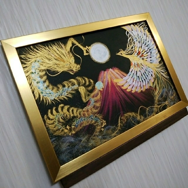 開運絵画 浄化 守護天使 龍神様エネルギー 金箔 神の化身 蝶々 開運