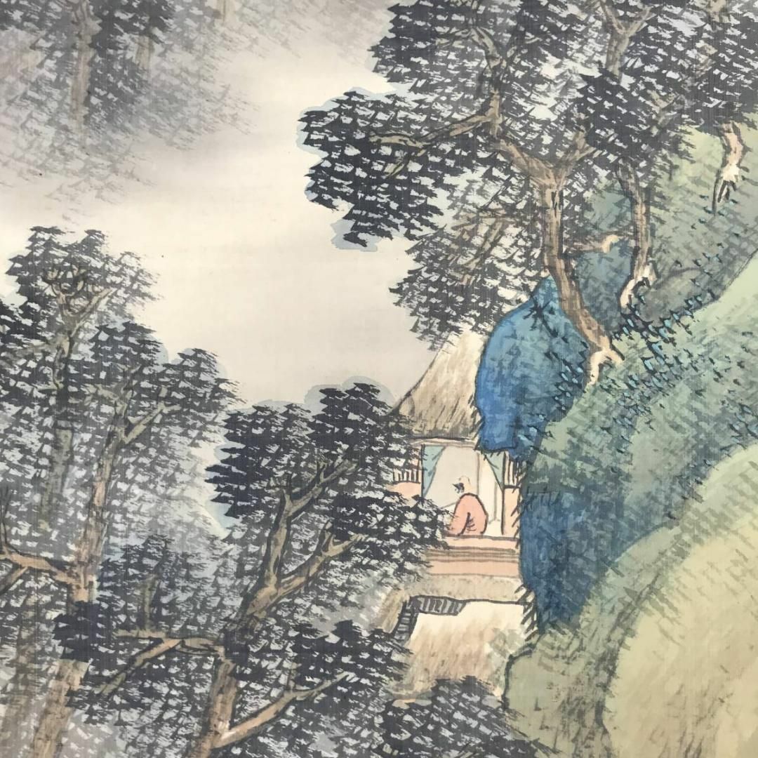 真作】赤松雲嶺/山亭時鳥図/青緑山水人物図/掛軸☆宝船☆AB-584の通販