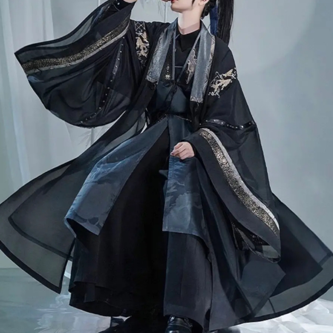 BODYLINE - 二哈と彼の白猫師尊コラボ 刺繍对襟披風 黒金色アウター 明