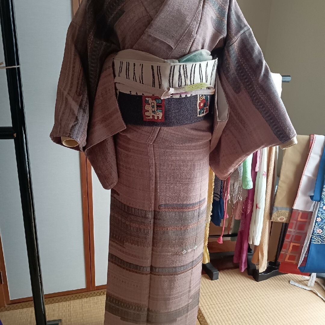 縮緬 小紋柄訪問着 手刺繍添え