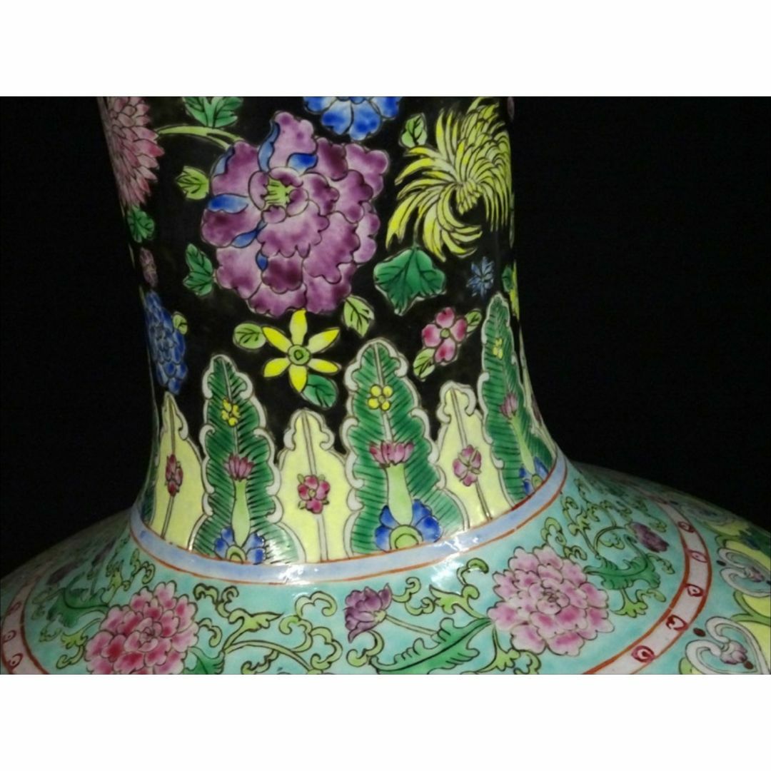 中国古玩 粉彩 天球瓶 大花瓶 高約52cm 時代物 唐物 x031135