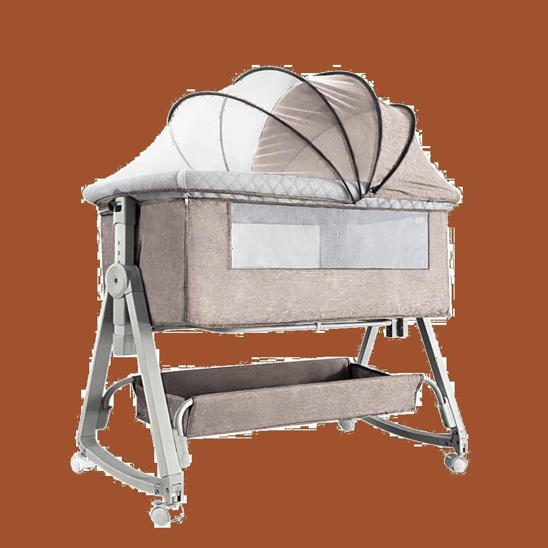 色:カーキ】Kino Linpo ベビーベッド 添い寝 新生児ベッド 乳児用ベの