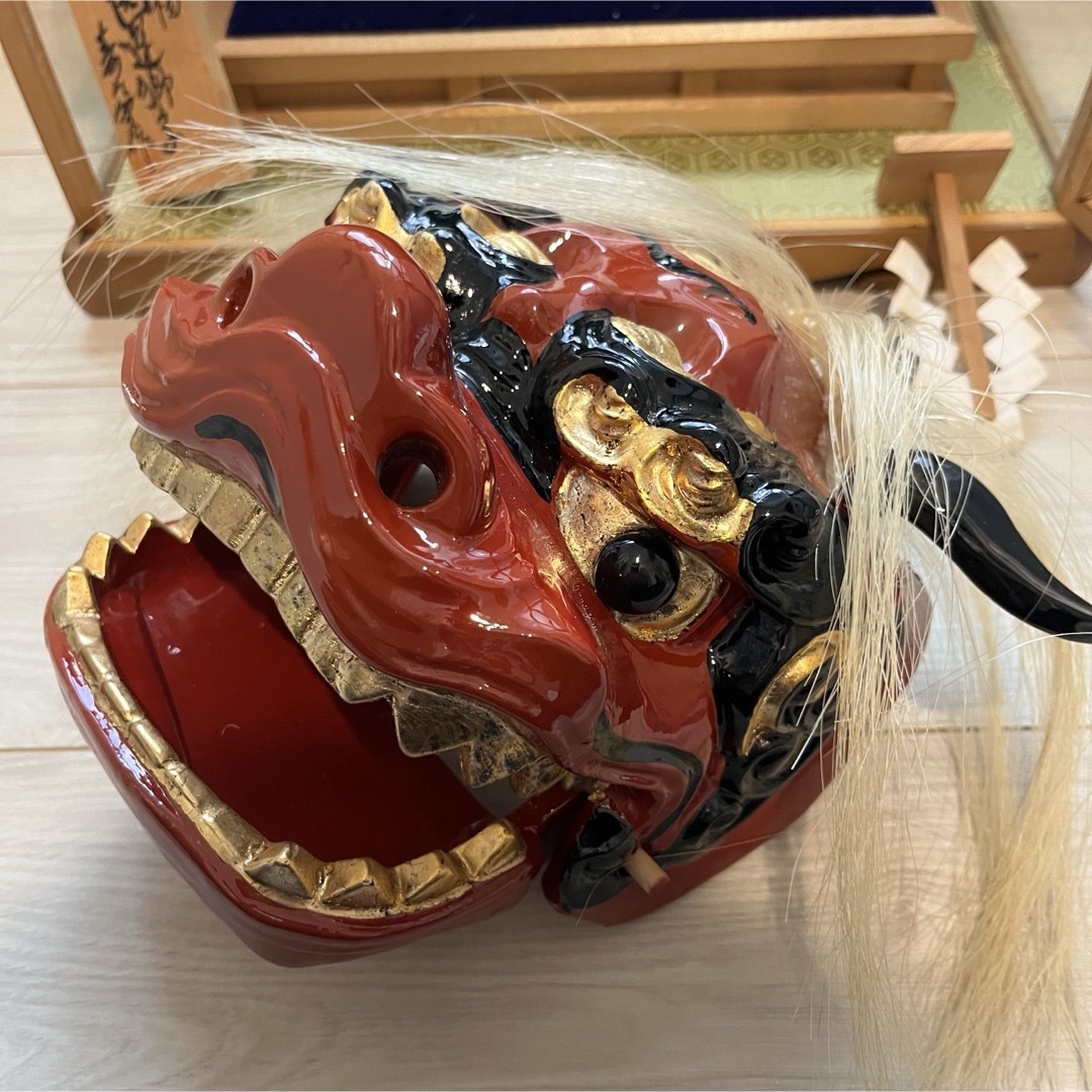 獅子舞 獅子頭 木彫 魔除け 祭 置物 古美術 神楽 木製 木彫 正月