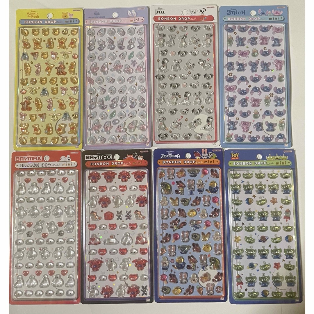 Disney - 8枚セット コンプリート ボンボンドロップシール ミニ