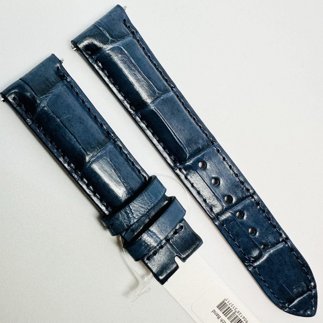 3079#20mm-18mmダークブルー☆本物クロコダイルレザーベルト☆スイス製