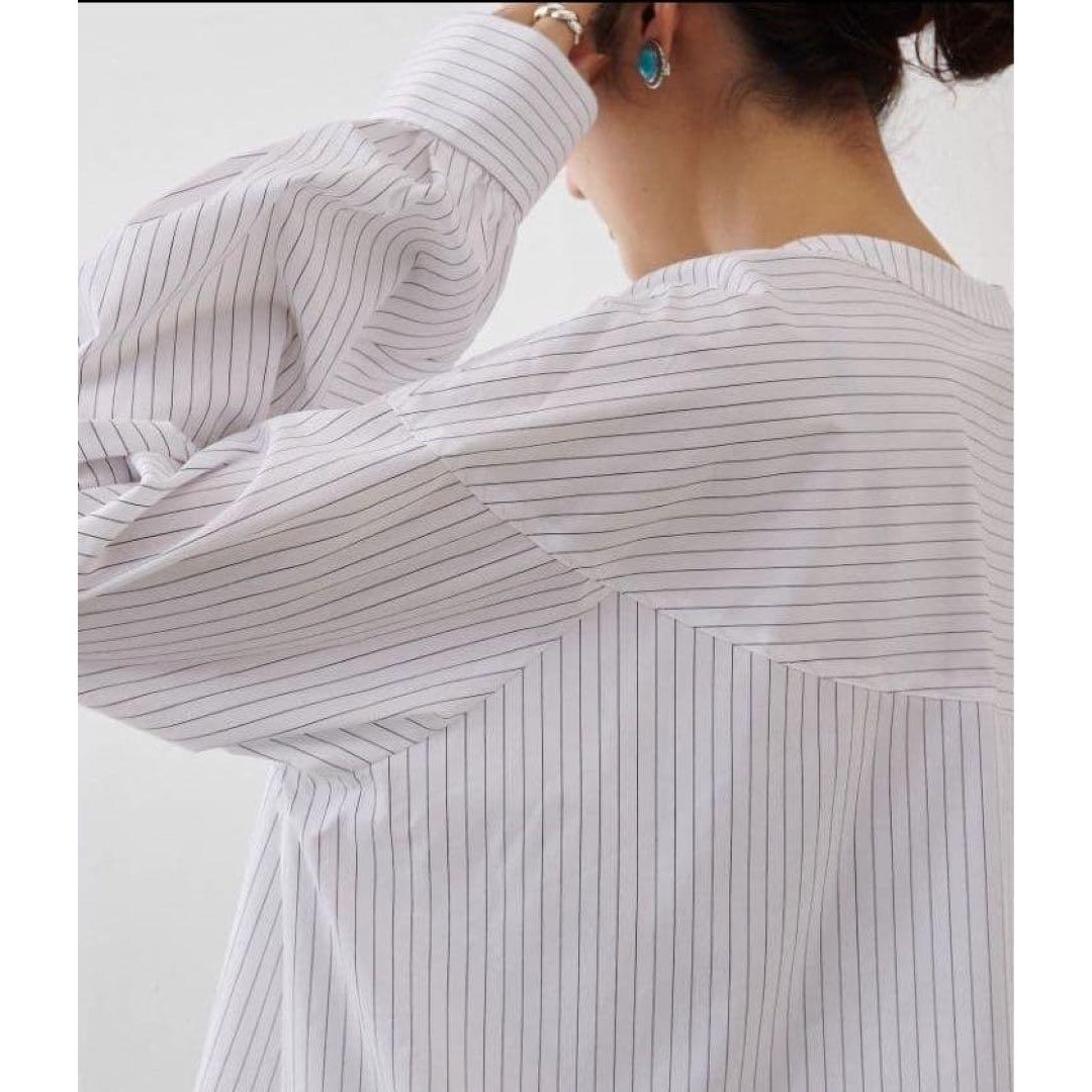 BEARDSLEY ビアズリー フレアクロップドシャツ ホワイト ストライプ 白