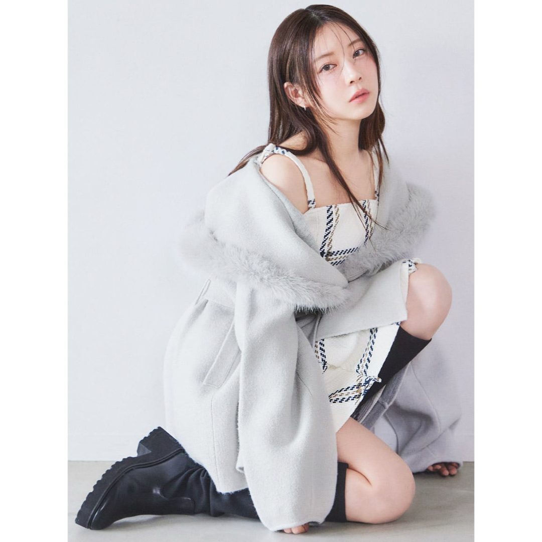 SNIDEL - snidel スナ ファーフードニットコート ケープコート グレー