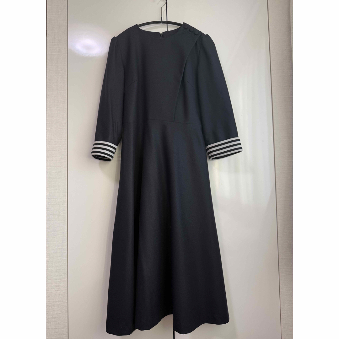 最終価格】W FRONT WOOL DRESS ネイビー 38