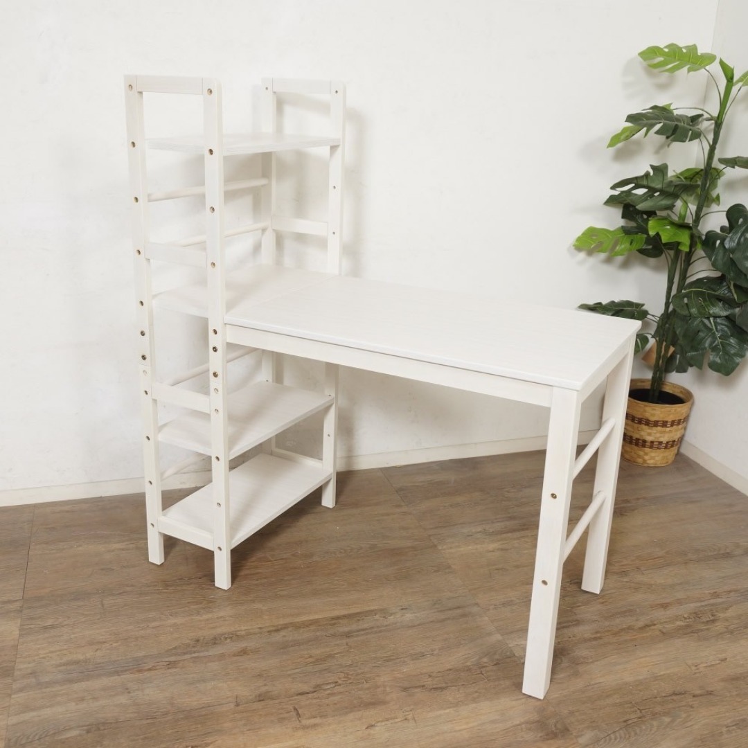 新品】ラック付きデスク 可動式棚 幅105cm 収納 多用途 ホワイト