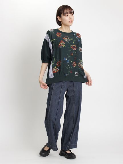 キュプラモダールカルゼステップフラワープリント+ソフト天竺ドルマン