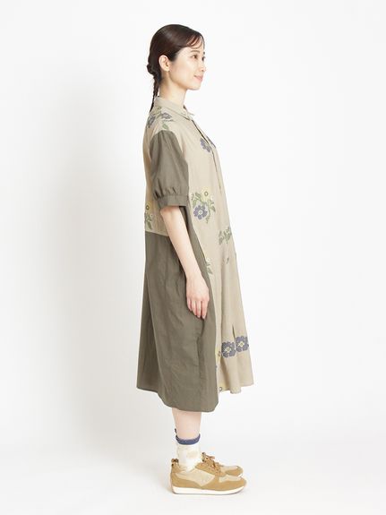 ツインフラワージャカード+コットンローンワンピース(前開き)（シャツ