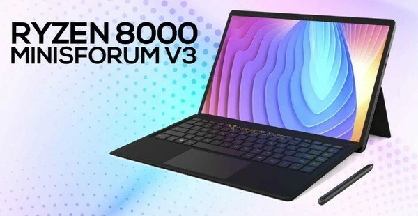 Minisforum V3 NB-MV3 3-in-1 AMD Windows Tablet Ryzen 7 8840U / AMD Rad