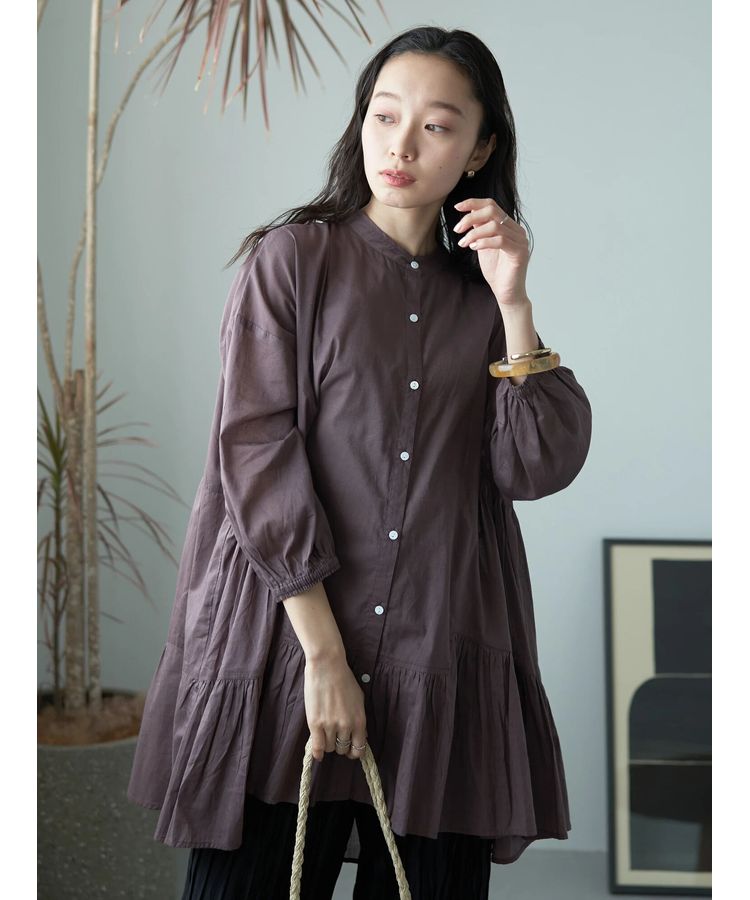 コットンボイル切替ティアードチュニック/earth music&ecology（アース