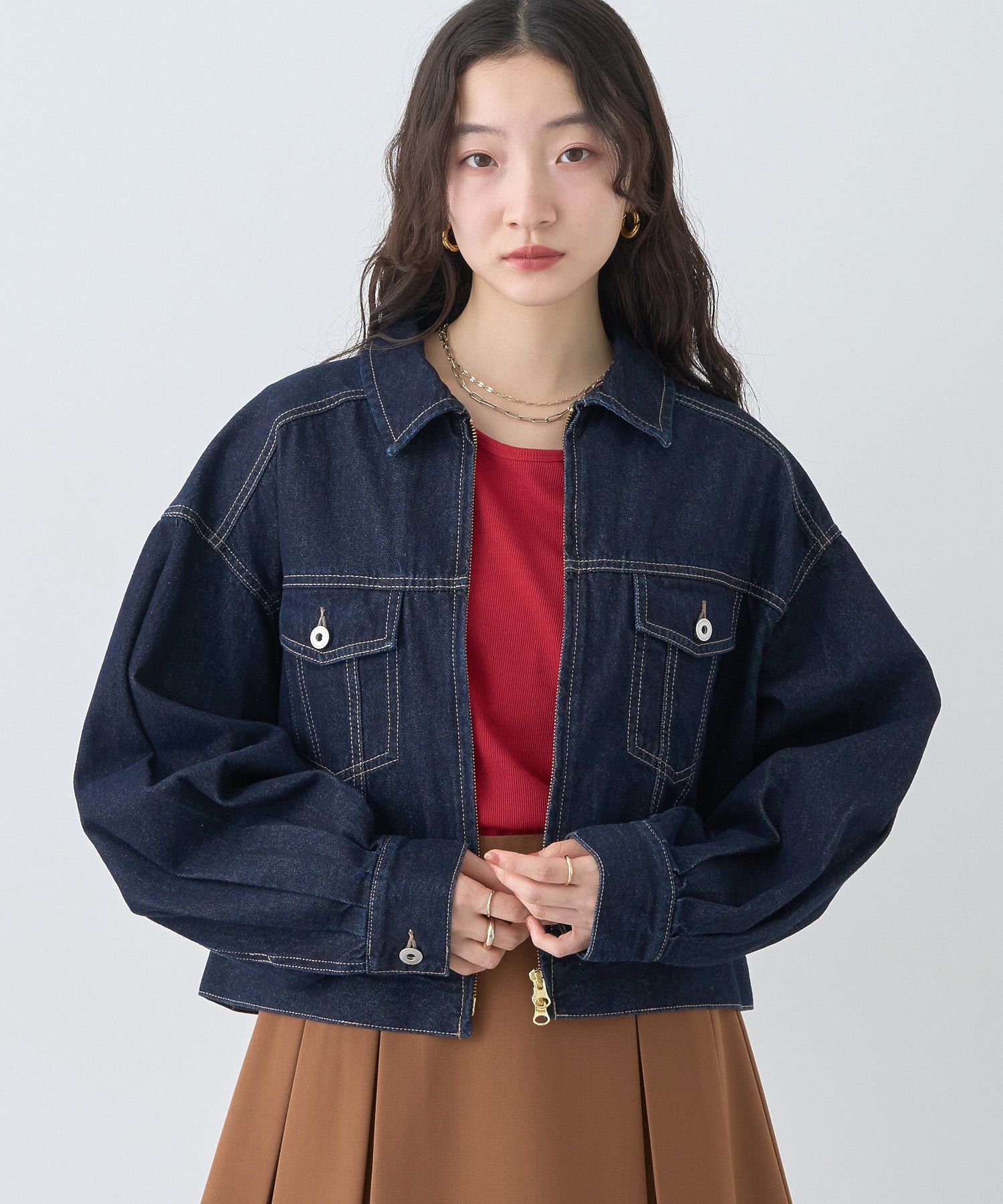 ショートジップデニムジャケット/earth music&ecology（アース