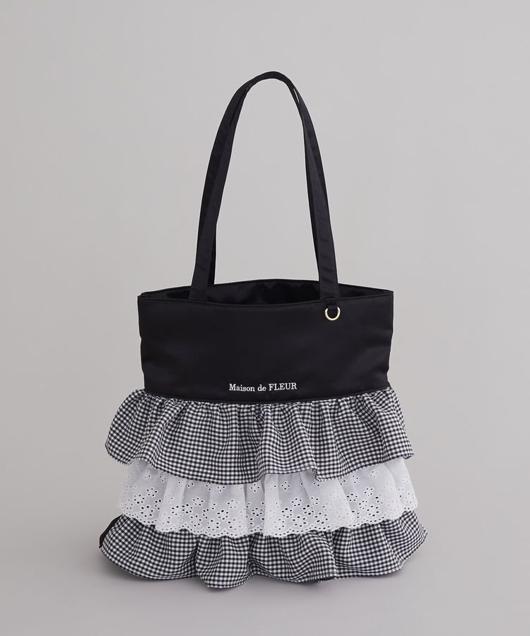 サテンフロントフリルスクエアトートバッグ/Maison de FLEUR（メゾン