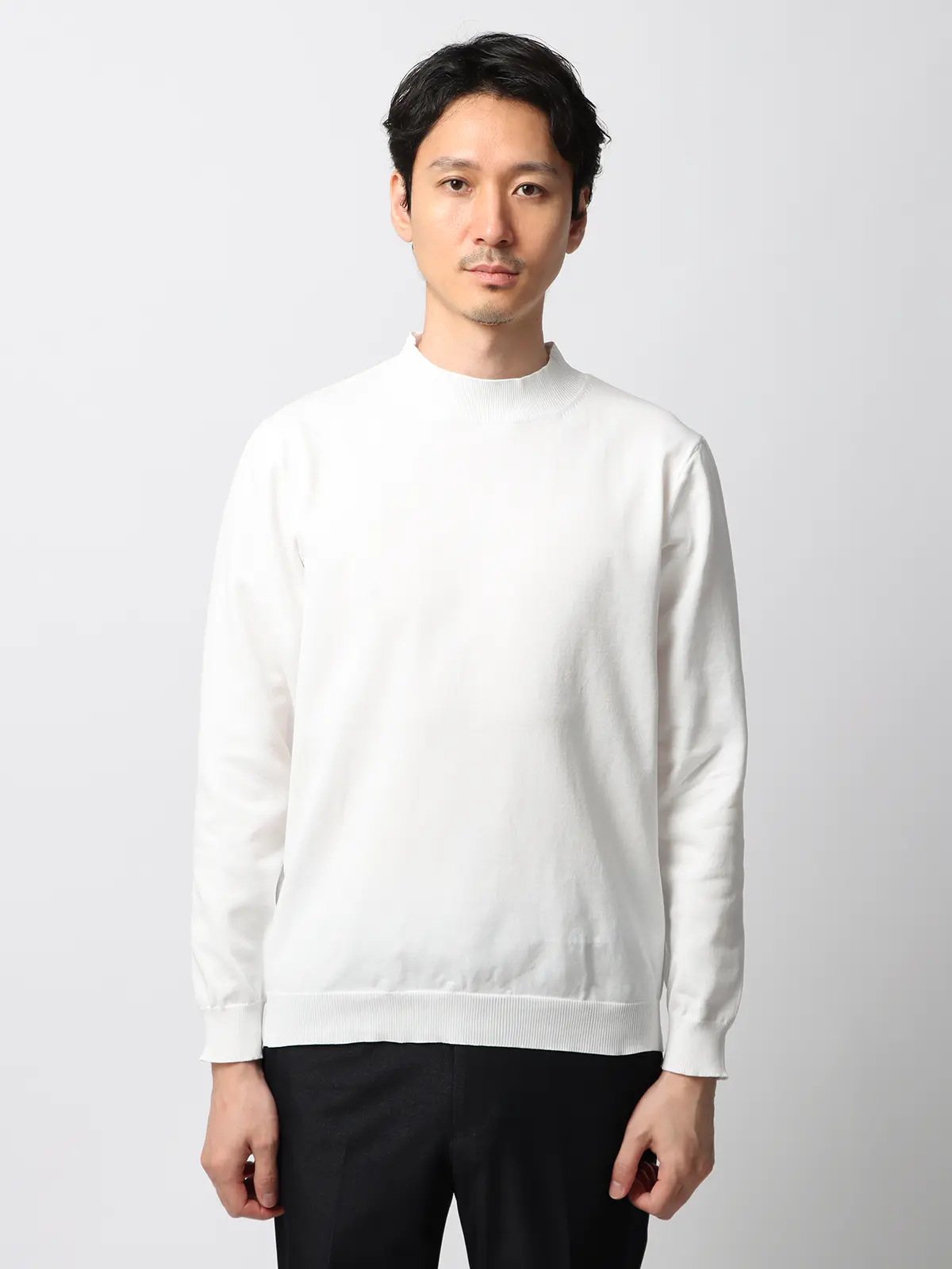 最高ニット／モックネックニット／長袖／ウォッシャブル／メランジ