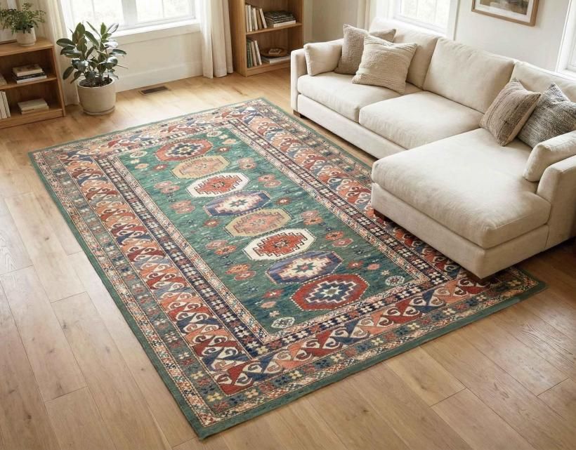 イタリア製ヴィンテージペルシャ風ラグ グリーン - ヨーロッパ直輸入の