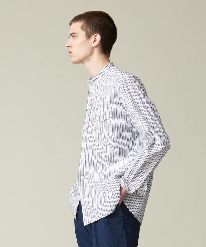 ポプリンマルチストライプ バンドカラーシャツ(505862259)｜HANKYU