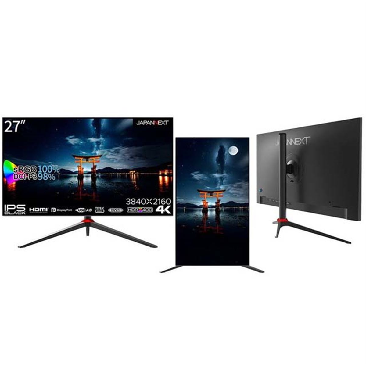 JAPANNEXT、昇降式スタンド搭載でIPS BLACKパネル採用の27型4K液晶
