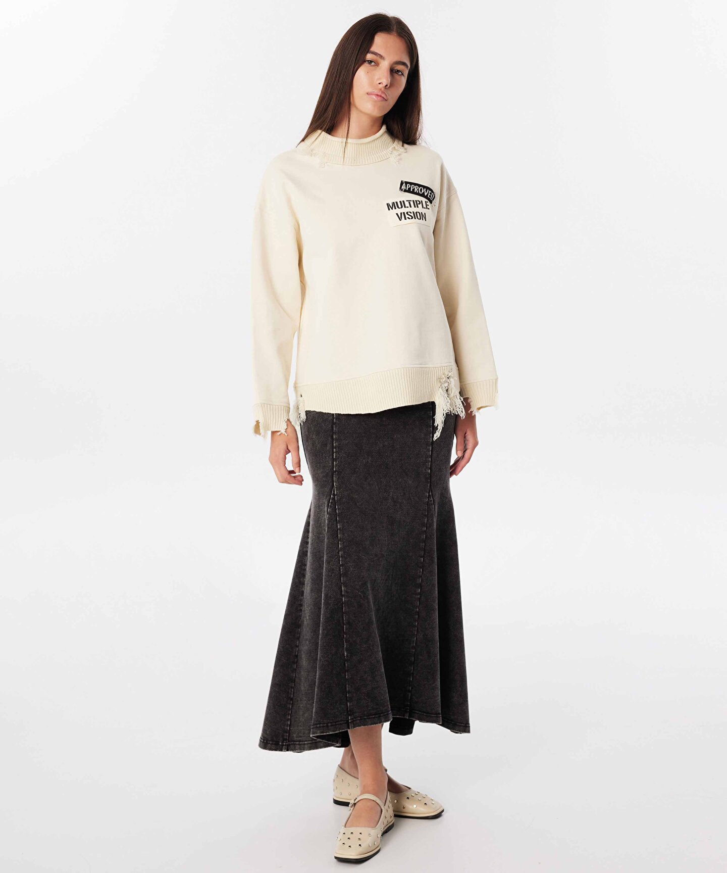 Ekru SLOGAN APLİKELİ SWEATSHIRT TW6240091030082 | TWIST