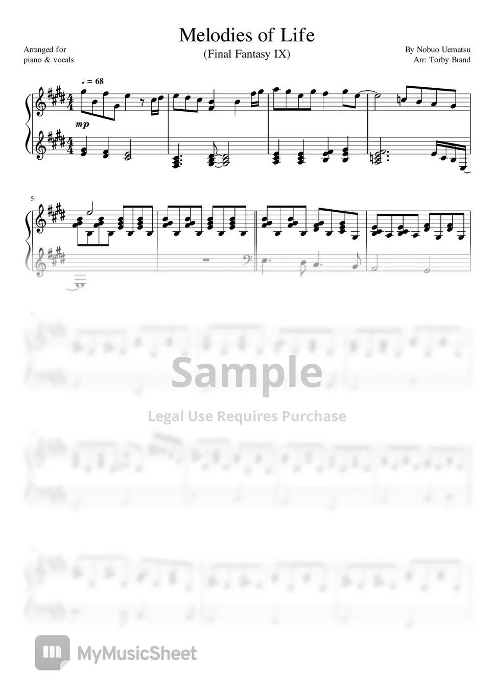 Final Fantasy IX - Melodies of Life (Accompaniment) ピアノ楽譜PDF