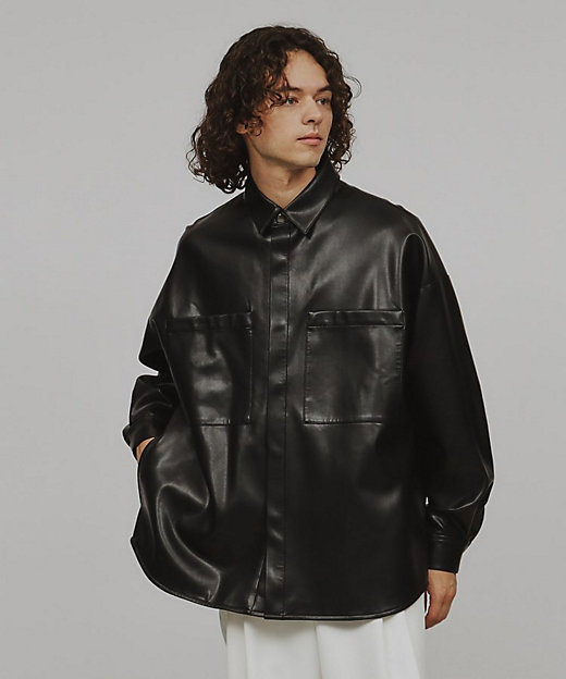 シンセティックレザー調シャツジャケット（2002331074