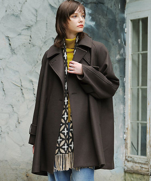 ウール混／2WAY】Aラインショートダブルコート