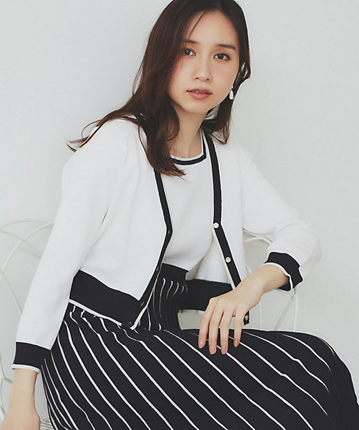 ツインセット》カーディガン×バイカラーニットワンピース【洗濯機洗い