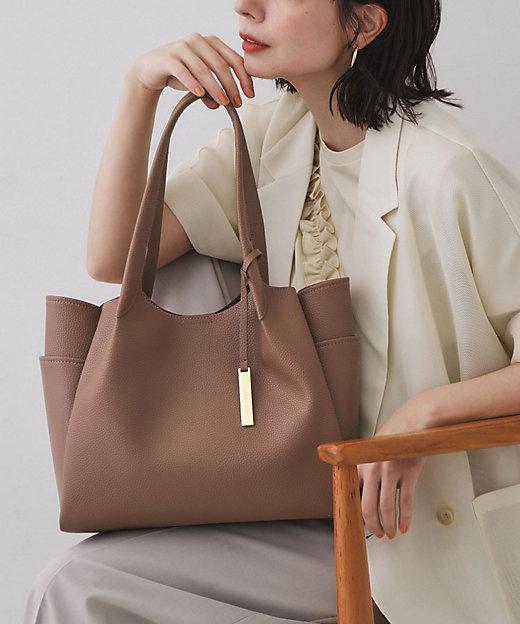 軽量／多ポケット】ワイドマチ付きシュリンクトートバッグ