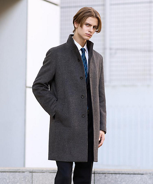 カシミヤブレンド ビーバー調ピンヘッドスタンドカラーコート