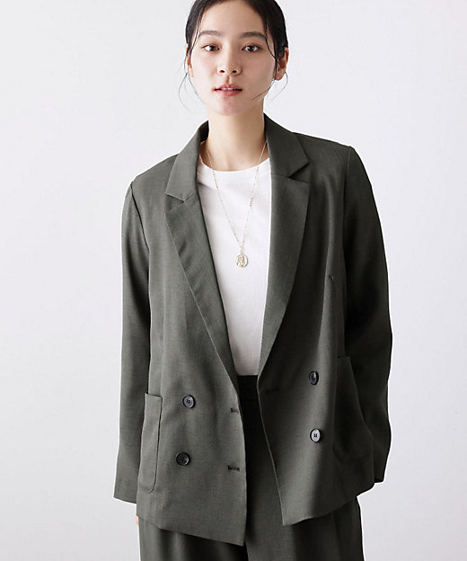 セットアップ可／洗える】リネンライクダブルジャケット