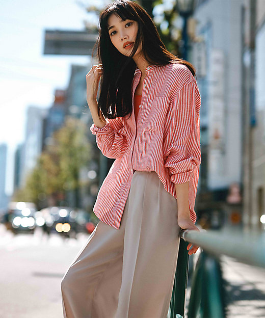 洗える】LIBECO バンドカラー シャツ（BL27CM0510