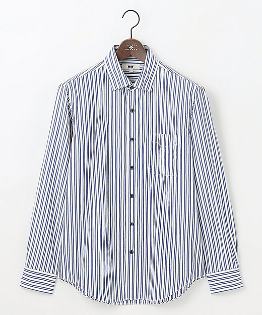シルク×綿ブレンド】シルクコットンストライプ シャツ