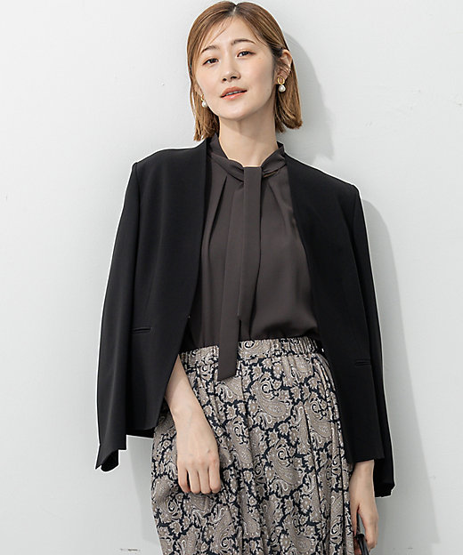 セットアップ対応／洗える】トリアセダブルジョーゼット ノーカラー