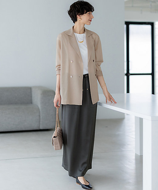 洗える】シアー ダブルブレスト ニット ジャケット