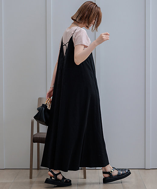 洗える】リネンレーヨンストレッチ キャミソール ワンピース