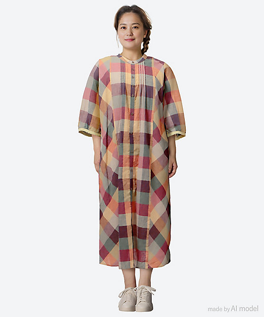 綿麻マルチチェックワンピース（前開き） | super hakka feuille