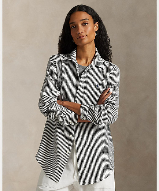 クラシック フィット ストライプド リネン シャツ