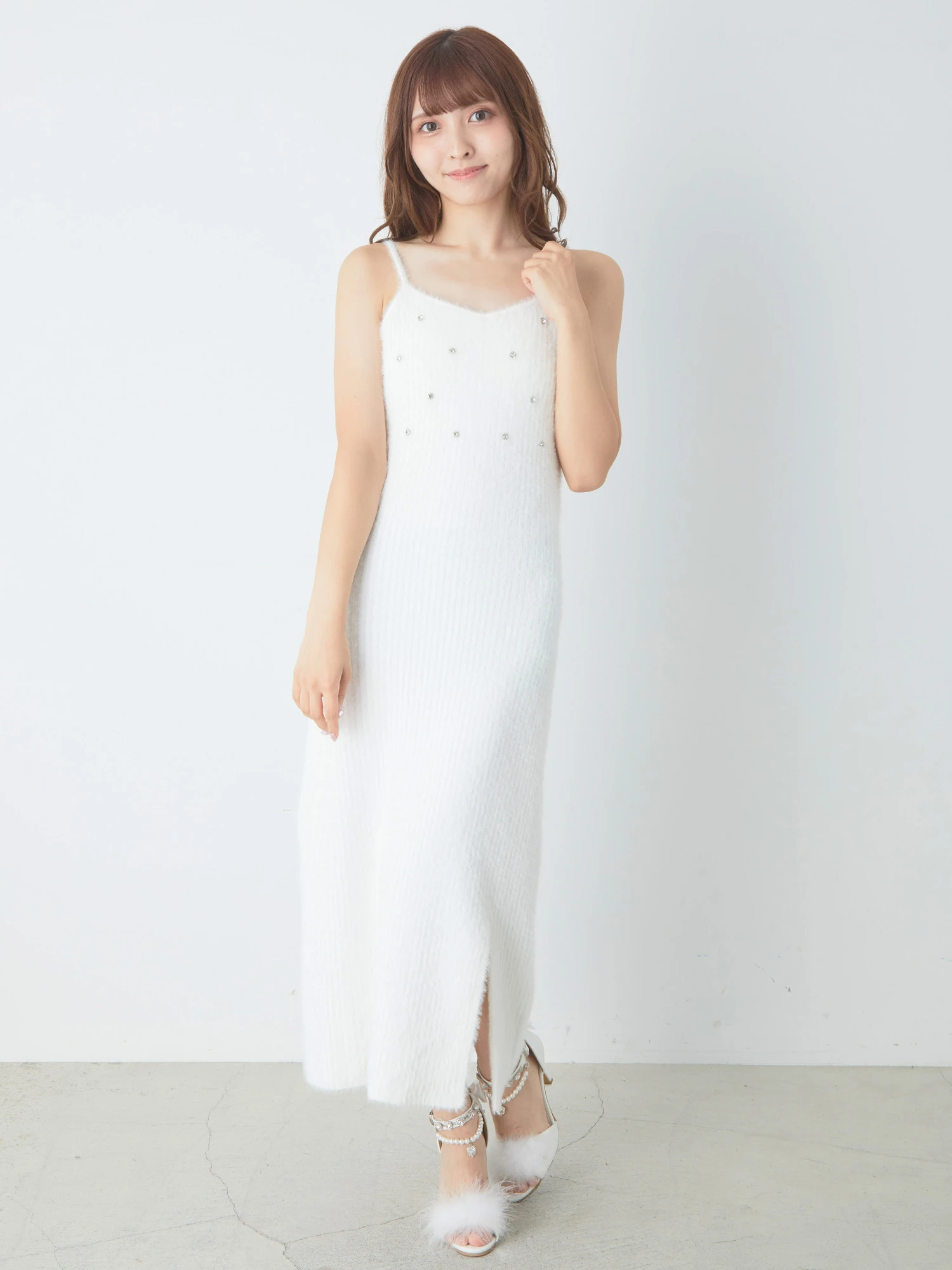 キラキラ フェザーニット ロングキャミワンピース - Ank Rouge(アン